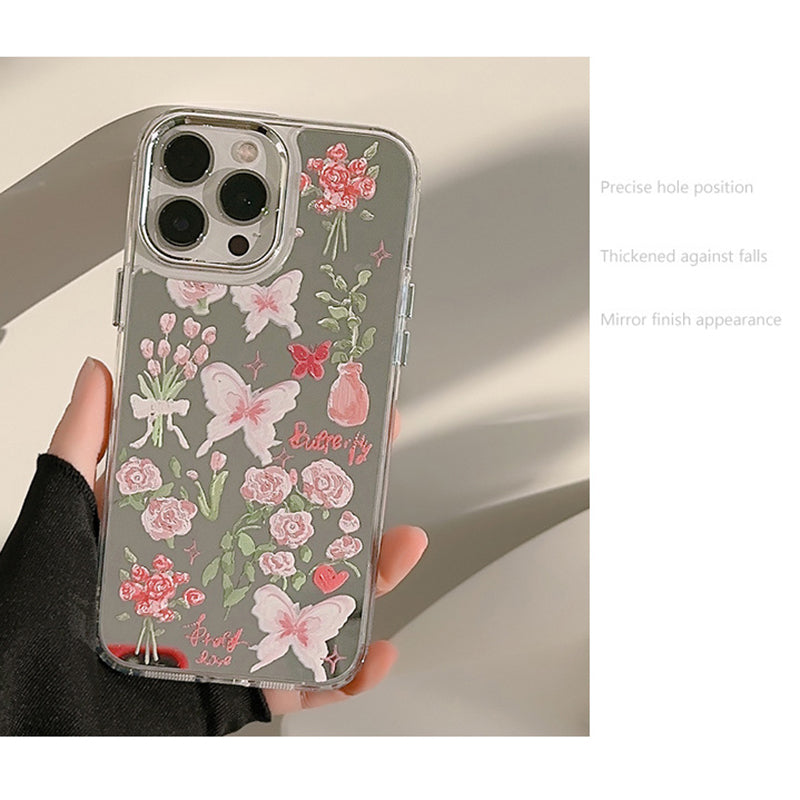 Phone Cover for iPhone 13 Pro 6.1 inch Butterfly Rose Flower Pattern Electroplating Mirror Surface TPU Case Phone Cover for iPhone 13 Pro 6.1 inch Butterfly Rose Flower Pattern Electroplating Mirror Surface TPU Case